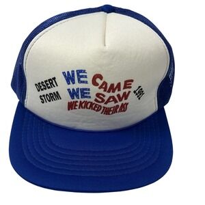 SI Desert Storm 1991 Trucker‎ Hat Snapback Blue White Mesh Patriotic Slogan VTG